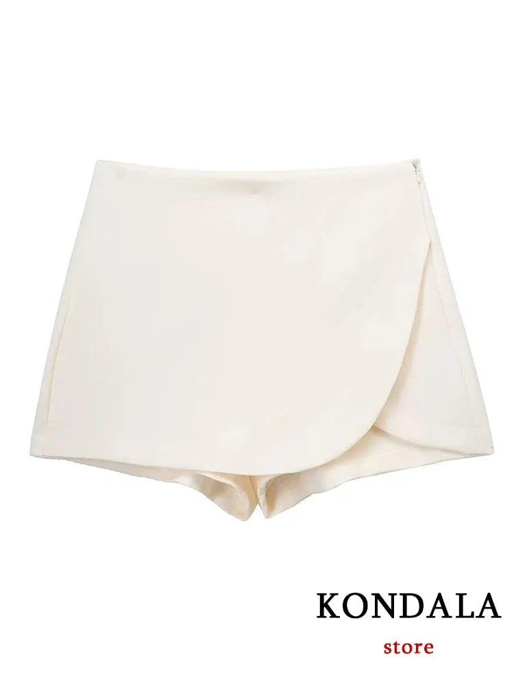 Casual Mini Asymmetrical Skirt Shorts Women's Fashion High Waist Back Pockets Wide Leg Skirts Zipper Shorts