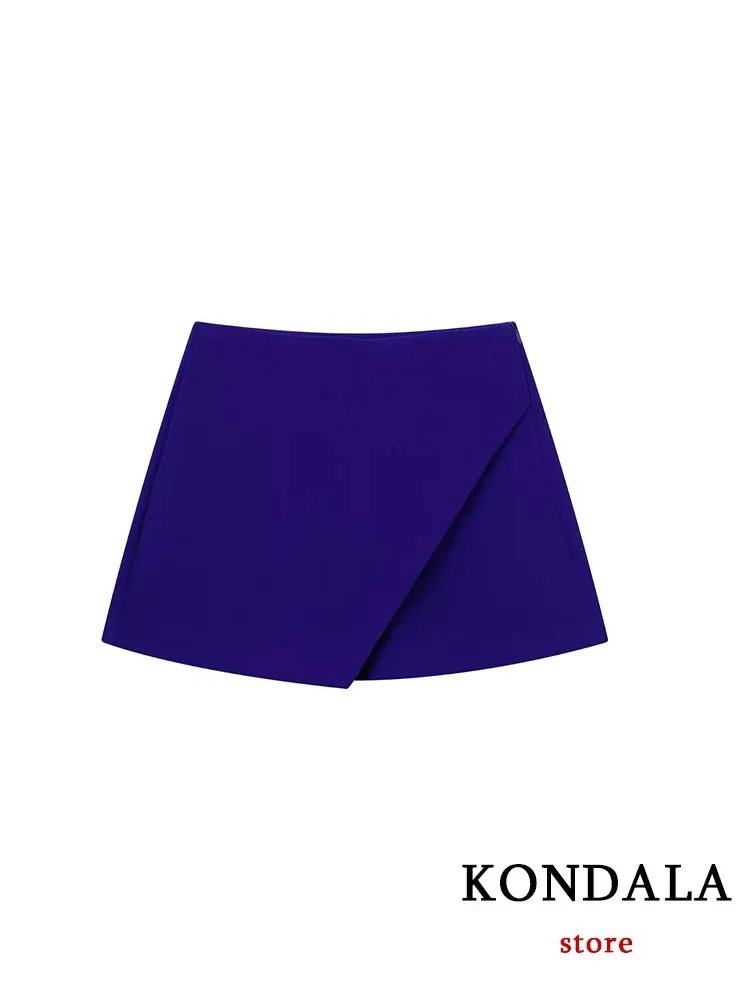 Casual Mini Asymmetrical Skirt Shorts Women's Fashion High Waist Back Pockets Wide Leg Skirts Zipper Shorts