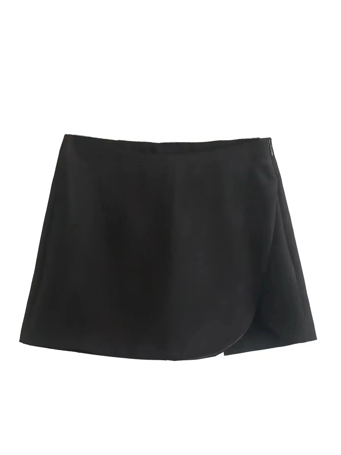 Casual Mini Asymmetrical Skirt Shorts Women's Fashion High Waist Back Pockets Wide Leg Skirts Zipper Shorts