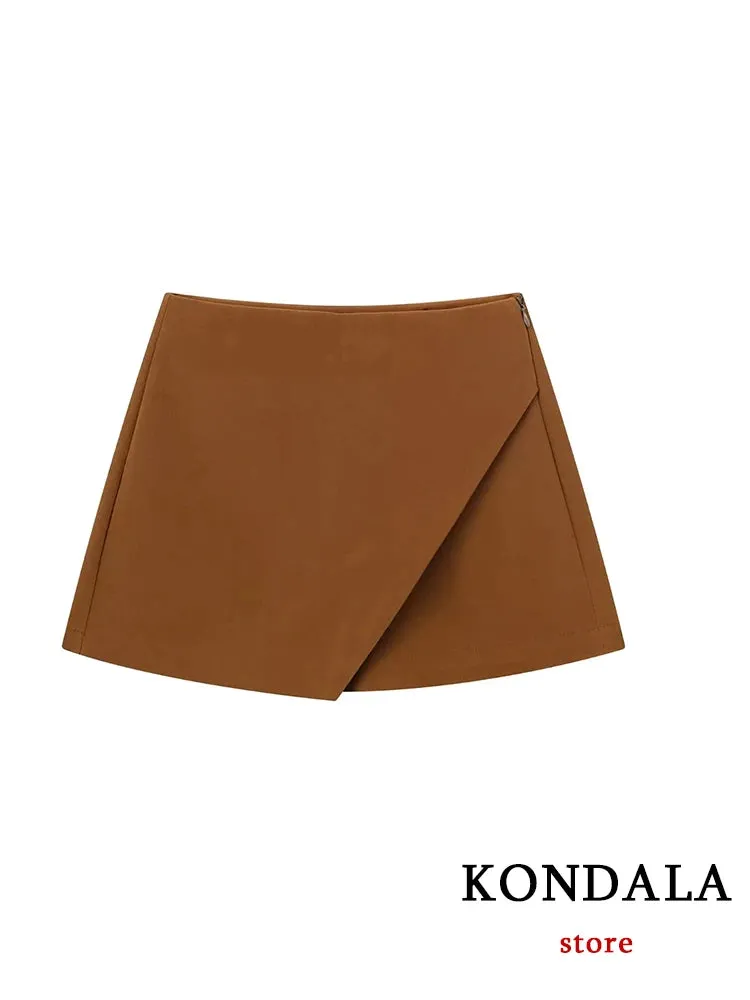 Casual Mini Asymmetrical Skirt Shorts Women's Fashion High Waist Back Pockets Wide Leg Skirts Zipper Shorts