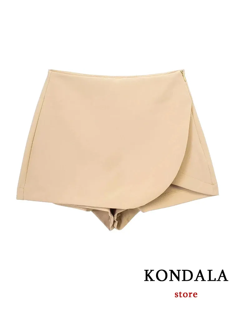 Casual Mini Asymmetrical Skirt Shorts Women's Fashion High Waist Back Pockets Wide Leg Skirts Zipper Shorts