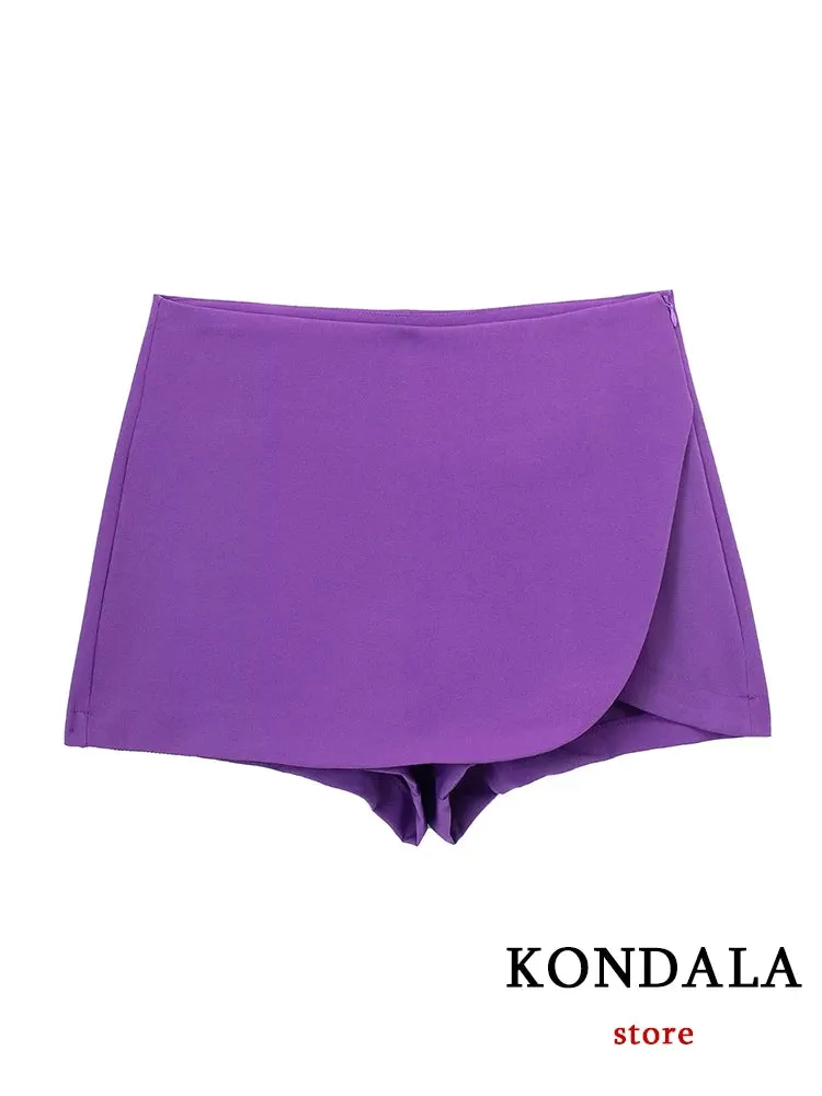 Casual Mini Asymmetrical Skirt Shorts Women's Fashion High Waist Back Pockets Wide Leg Skirts Zipper Shorts