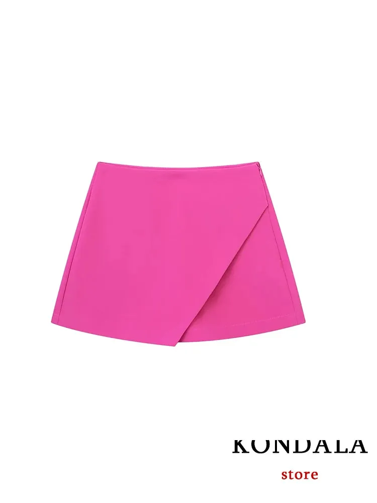 Casual Mini Asymmetrical Skirt Shorts Women's Fashion High Waist Back Pockets Wide Leg Skirts Zipper Shorts