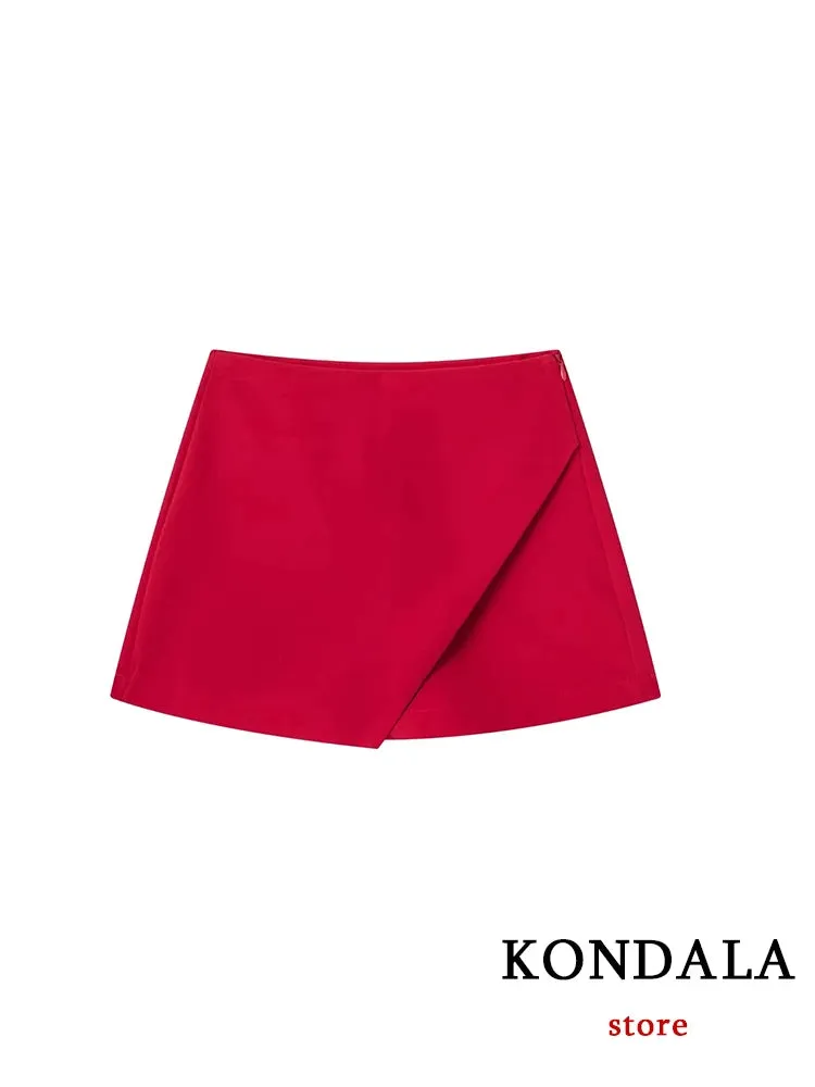 Casual Mini Asymmetrical Skirt Shorts Women's Fashion High Waist Back Pockets Wide Leg Skirts Zipper Shorts