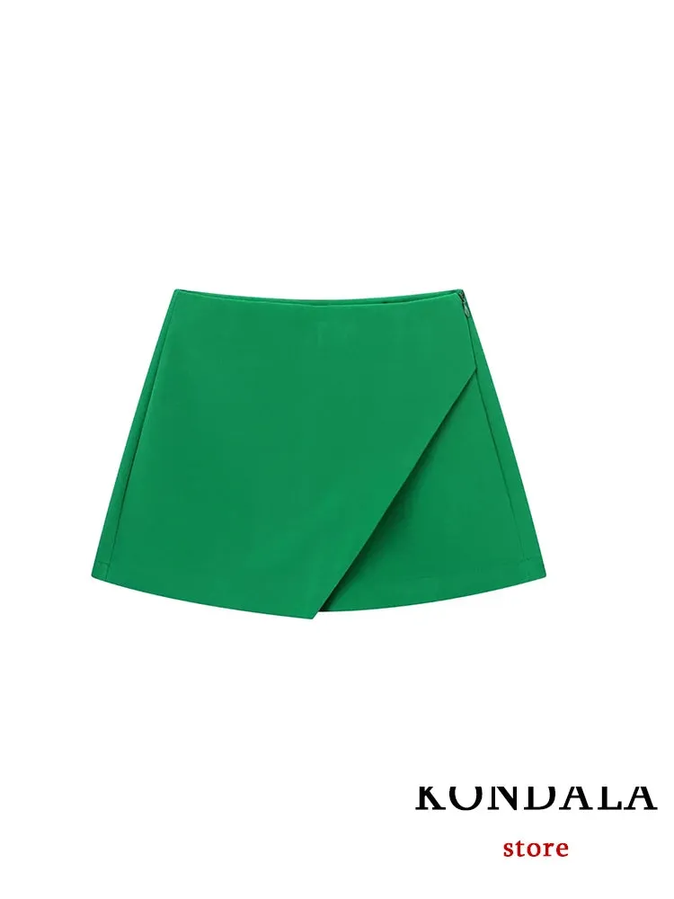 Casual Mini Asymmetrical Skirt Shorts Women's Fashion High Waist Back Pockets Wide Leg Skirts Zipper Shorts