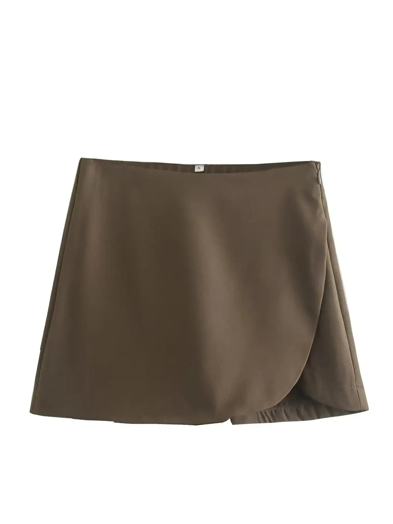 Casual Mini Asymmetrical Skirt Shorts Women's Fashion High Waist Back Pockets Wide Leg Skirts Zipper Shorts