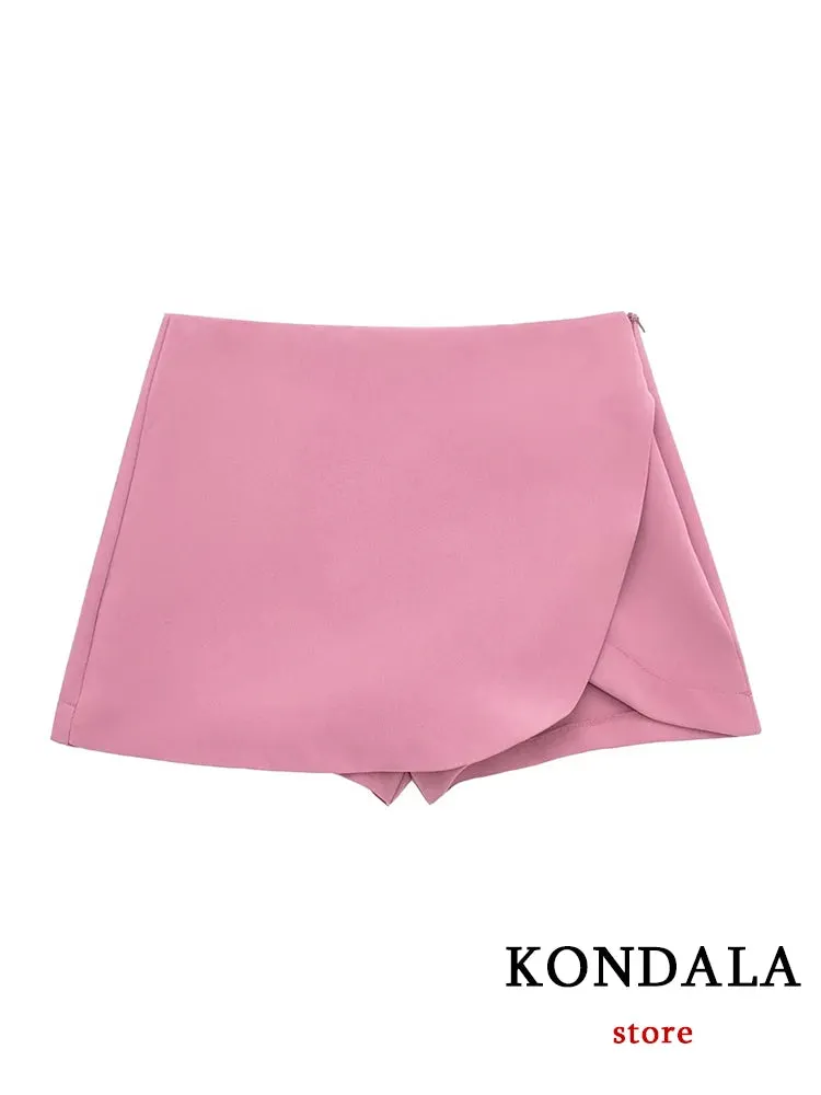 Casual Mini Asymmetrical Skirt Shorts Women's Fashion High Waist Back Pockets Wide Leg Skirts Zipper Shorts