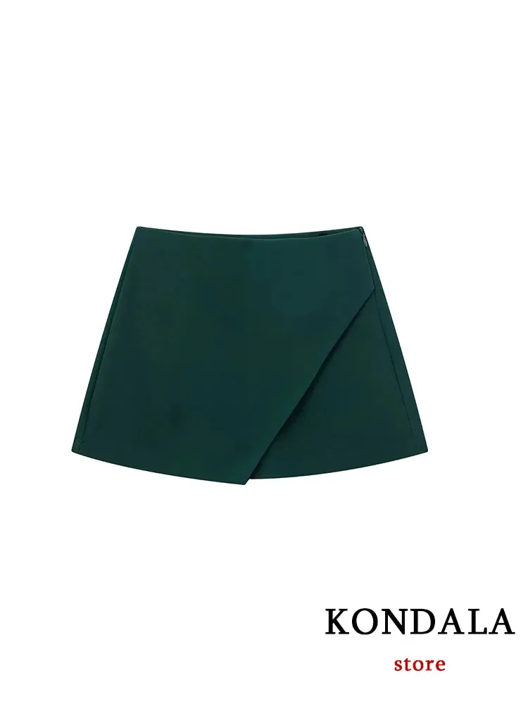 Casual Mini Asymmetrical Skirt Shorts Women's Fashion High Waist Back Pockets Wide Leg Skirts Zipper Shorts