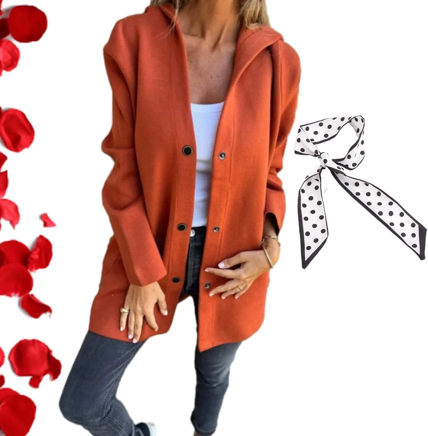 Casual Single Breasted Hooded Jacket,Trench Coat for Women 2024, Long Sleeve Lapel Button Up Long Coats for Women