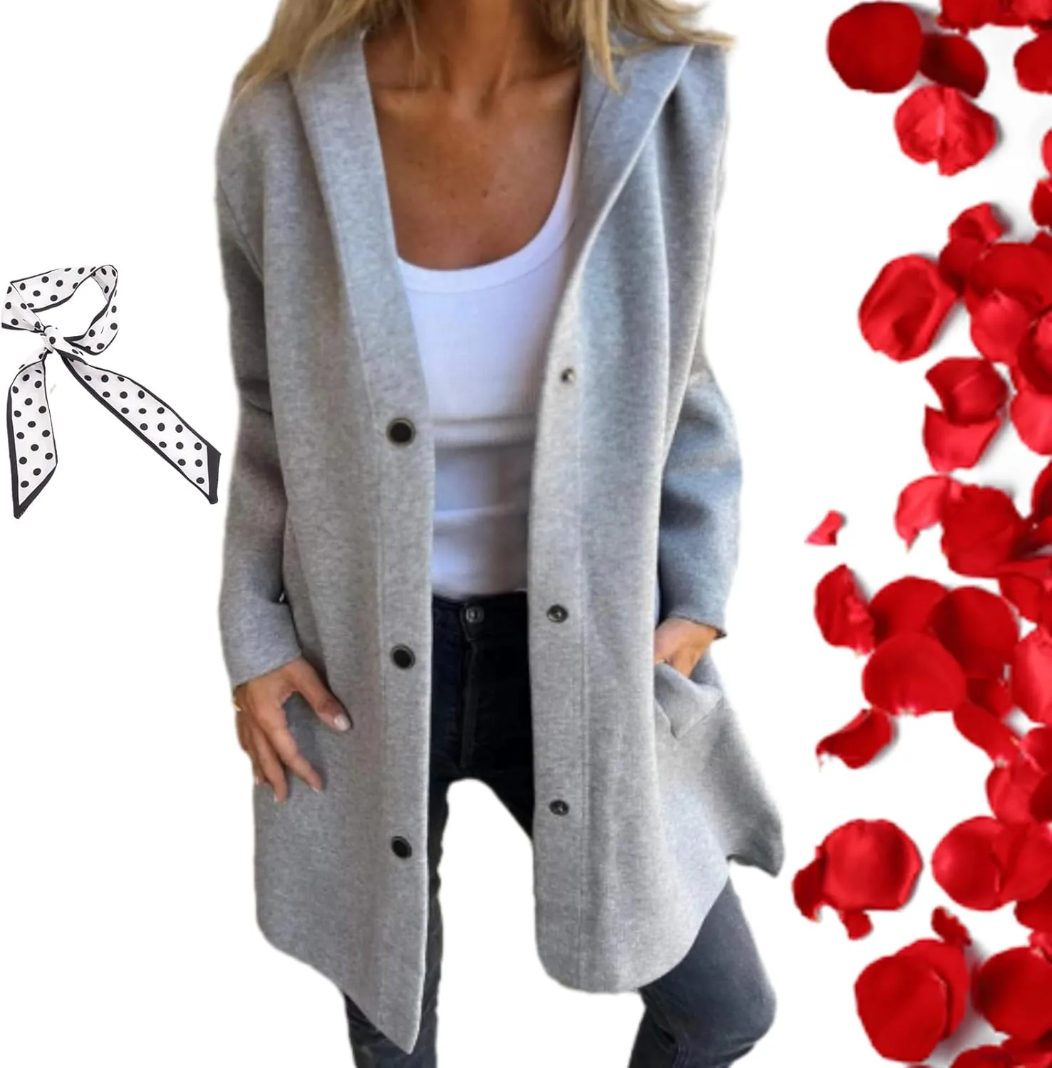 Casual Single Breasted Hooded Jacket,Trench Coat for Women 2024, Long Sleeve Lapel Button Up Long Coats for Women