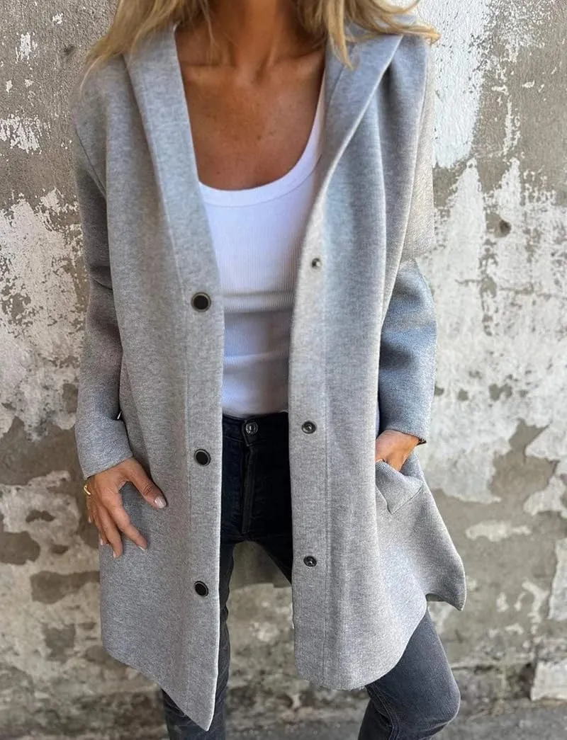 Casual Single Breasted Hooded Jacket,Trench Coat for Women 2024, Long Sleeve Lapel Button Up Long Coats for Women