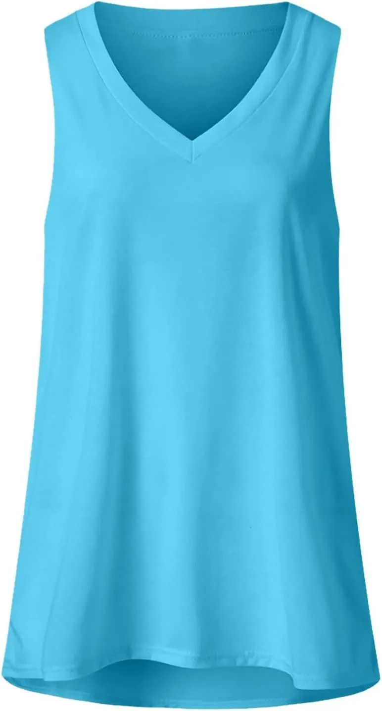 Ceboyel Womens Gradient Summer Tank Tops V Neck Casual T Shirts Sleeveless Tunic Blouses Trendy Beach Vacation Outfits 2023