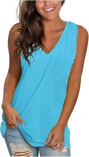 Ceboyel Womens Gradient Summer Tank Tops V Neck Casual T Shirts Sleeveless Tunic Blouses Trendy Beach Vacation Outfits 2023