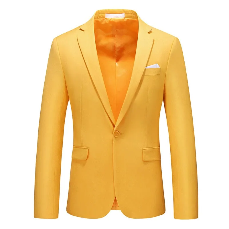 CGSUITS Men's Fashion Luxury Style Solid Color Design Premium Quality Yellow Blazer Suit Jacket