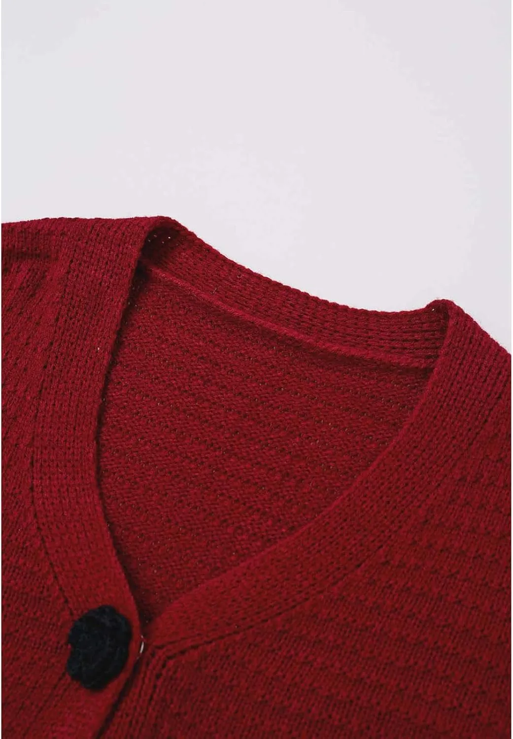 CHICWISH Women Open Front Rose Buttoned Crop Knit Cardigan V Neck Long Sleeve Casual Solid Sweaters Cardigan Top