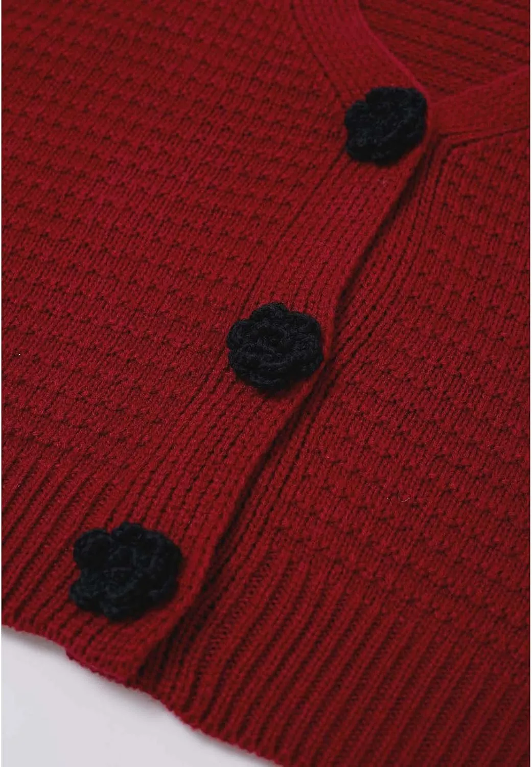 CHICWISH Women Open Front Rose Buttoned Crop Knit Cardigan V Neck Long Sleeve Casual Solid Sweaters Cardigan Top