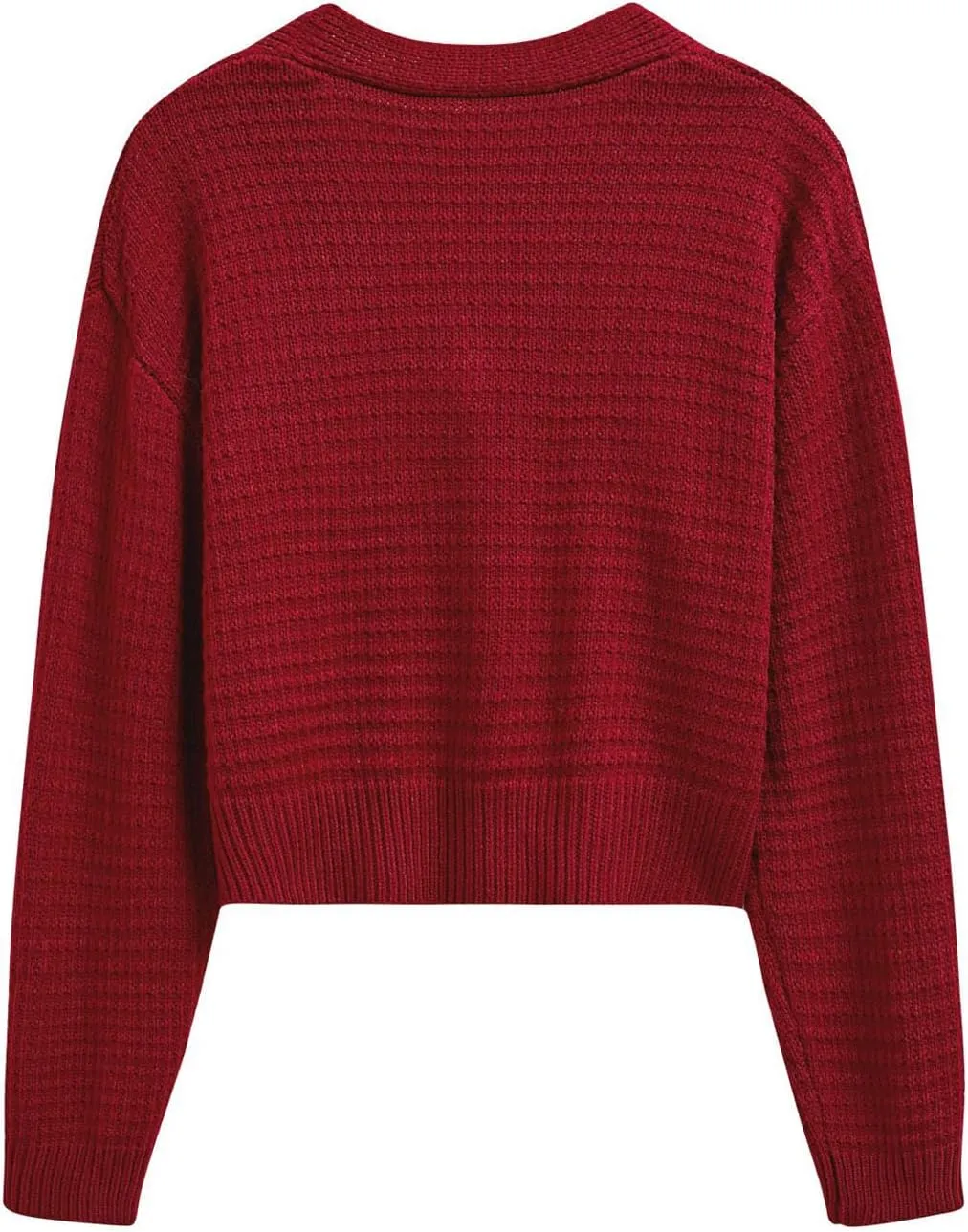 CHICWISH Women Open Front Rose Buttoned Crop Knit Cardigan V Neck Long Sleeve Casual Solid Sweaters Cardigan Top