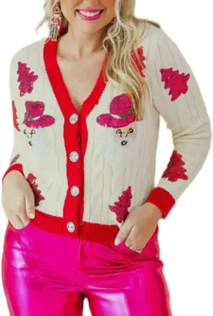 Christmas Sequin Cardigan for Women Funny Graphic Button Down Ugly Sweaters Cute Open Front Knitted Long Sleeve Top