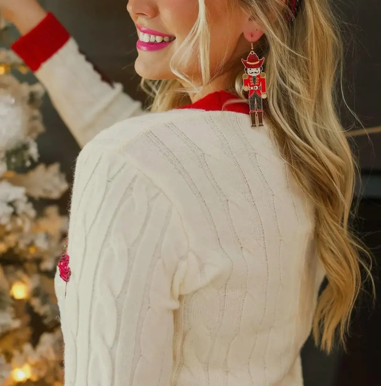 Christmas Sequin Cardigan for Women Funny Graphic Button Down Ugly Sweaters Cute Open Front Knitted Long Sleeve Top