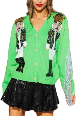 Christmas Sequin Cardigan for Women Funny Graphic Button Down Ugly Sweaters Cute Open Front Knitted Long Sleeve Top