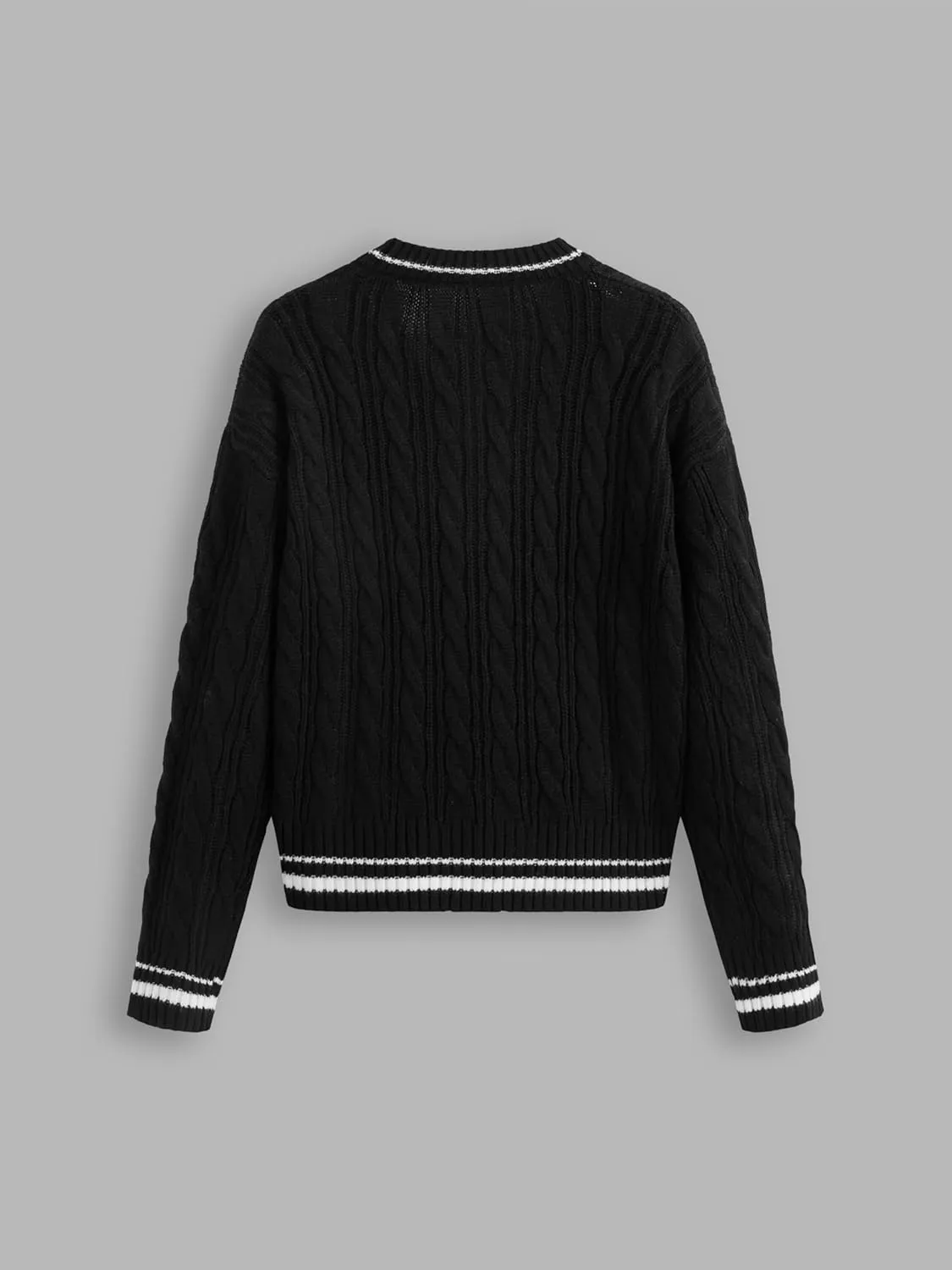 CIDER Cable Knit V-Neck Contrasting Binding Button Oversized Cardigan
