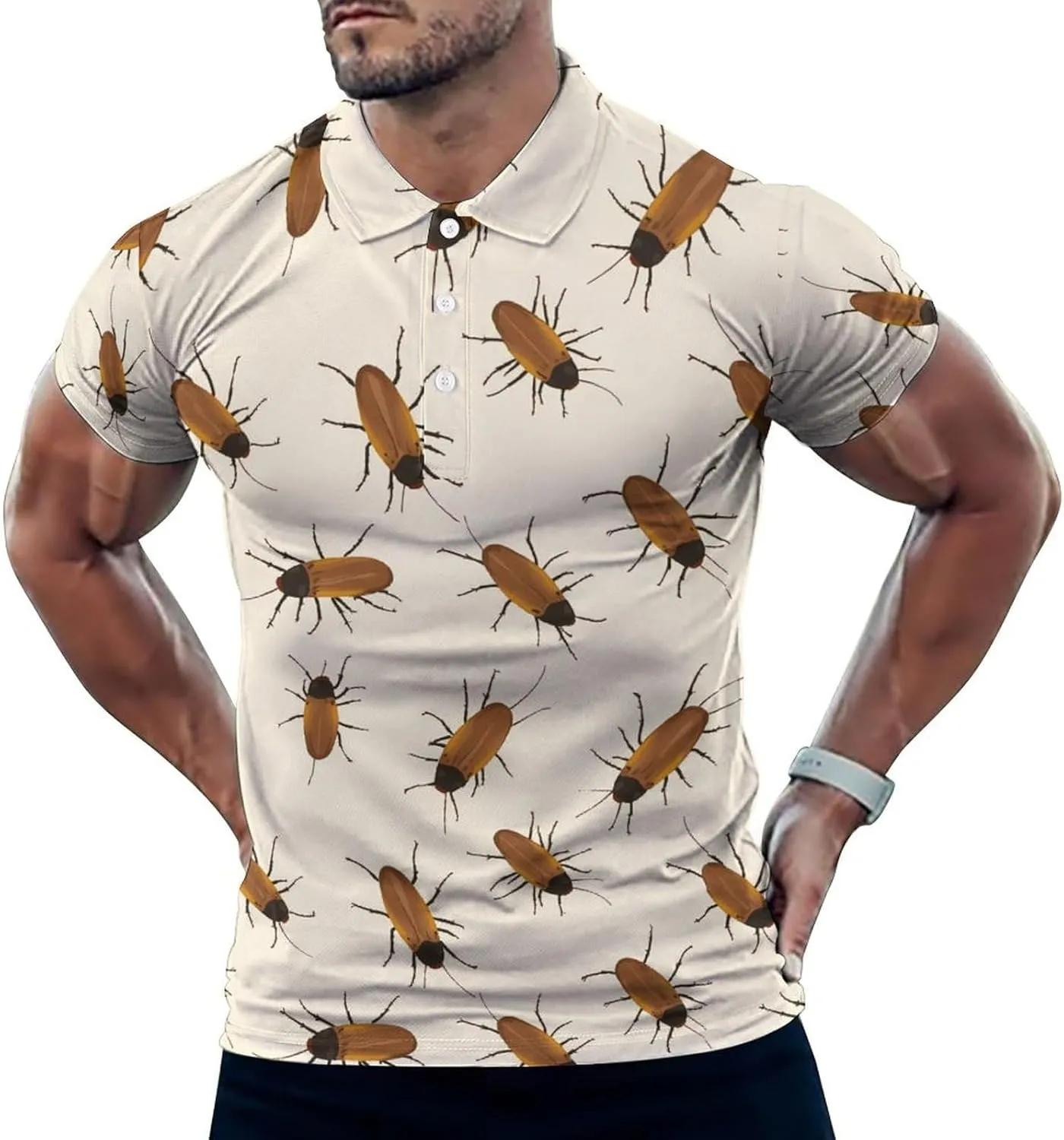 Cockroaches Pattern Slim Fit Men's Short Sleeve Polo Shirts Quick-Dry Breathable Golf T-Shirt Tops