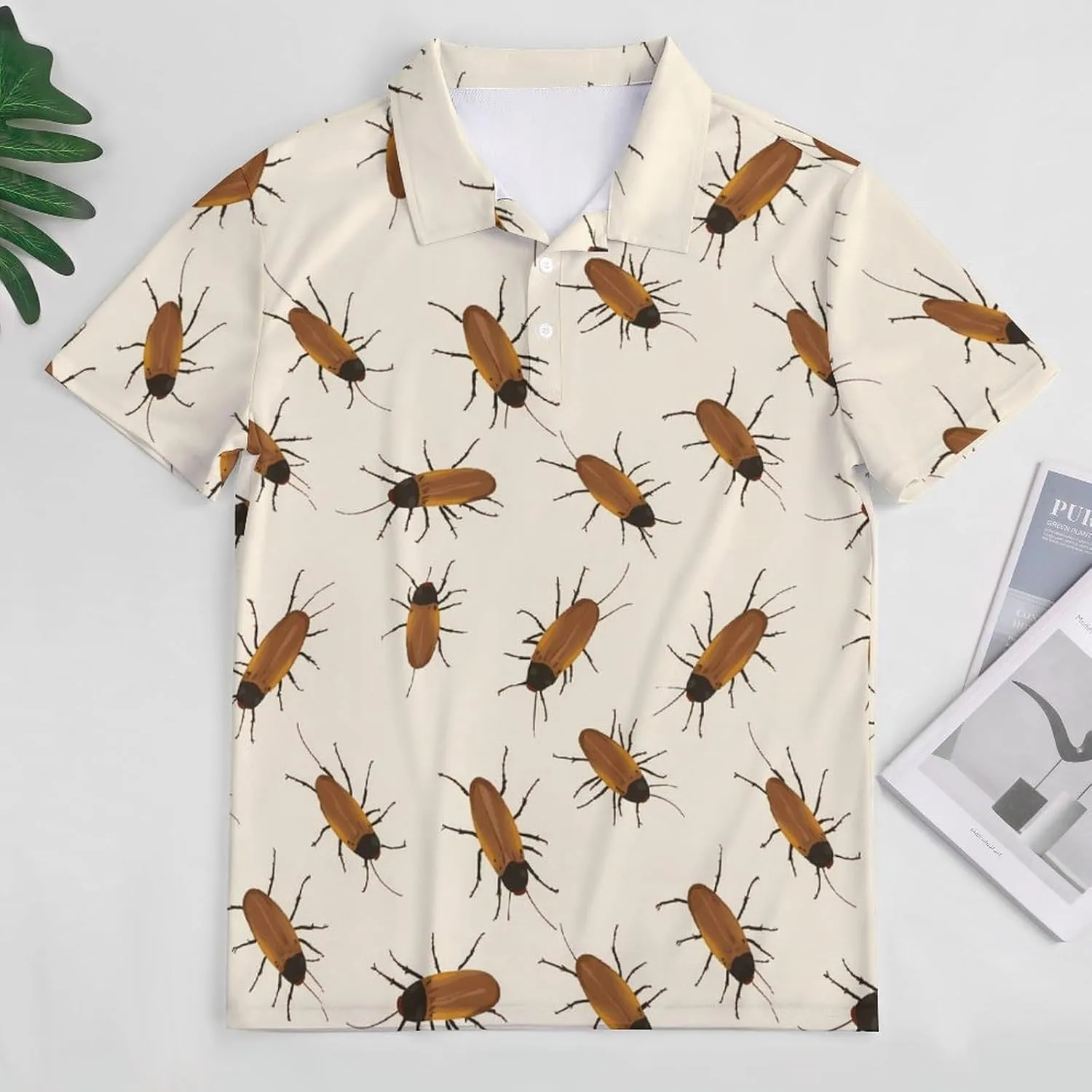 Cockroaches Pattern Slim Fit Men's Short Sleeve Polo Shirts Quick-Dry Breathable Golf T-Shirt Tops