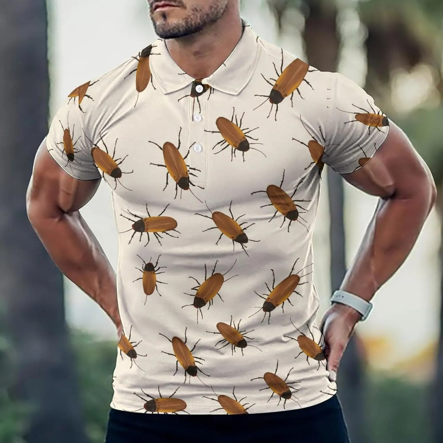 Cockroaches Pattern Slim Fit Men's Short Sleeve Polo Shirts Quick-Dry Breathable Golf T-Shirt Tops