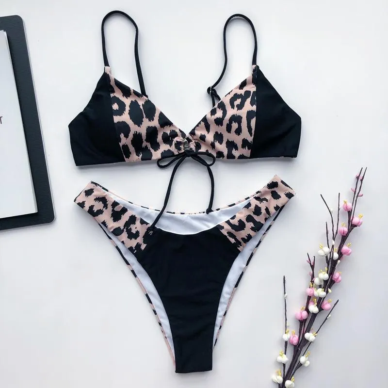 Colorblock Print Strappy Low Rise Thong Bottom Bikinis