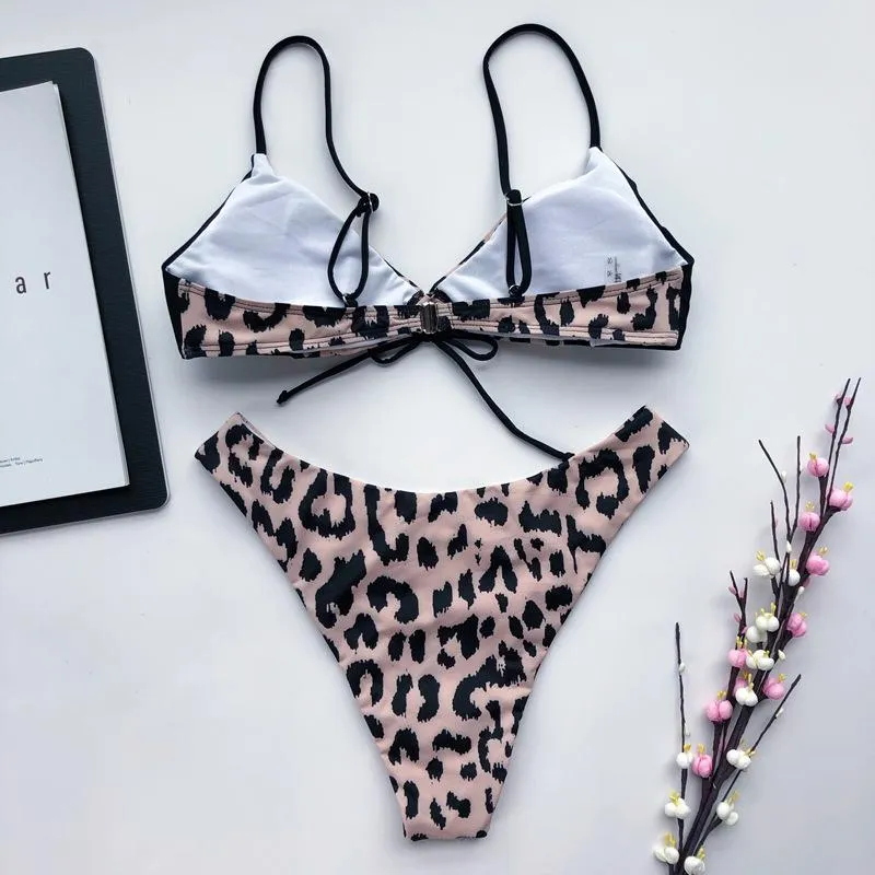 Colorblock Print Strappy Low Rise Thong Bottom Bikinis