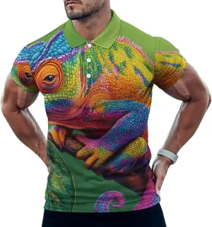 Colorful Rainbow Chameleon Slim Fit Men's Short Sleeve Polo Shirts Quick-Dry Breathable Golf T-Shirt Tops