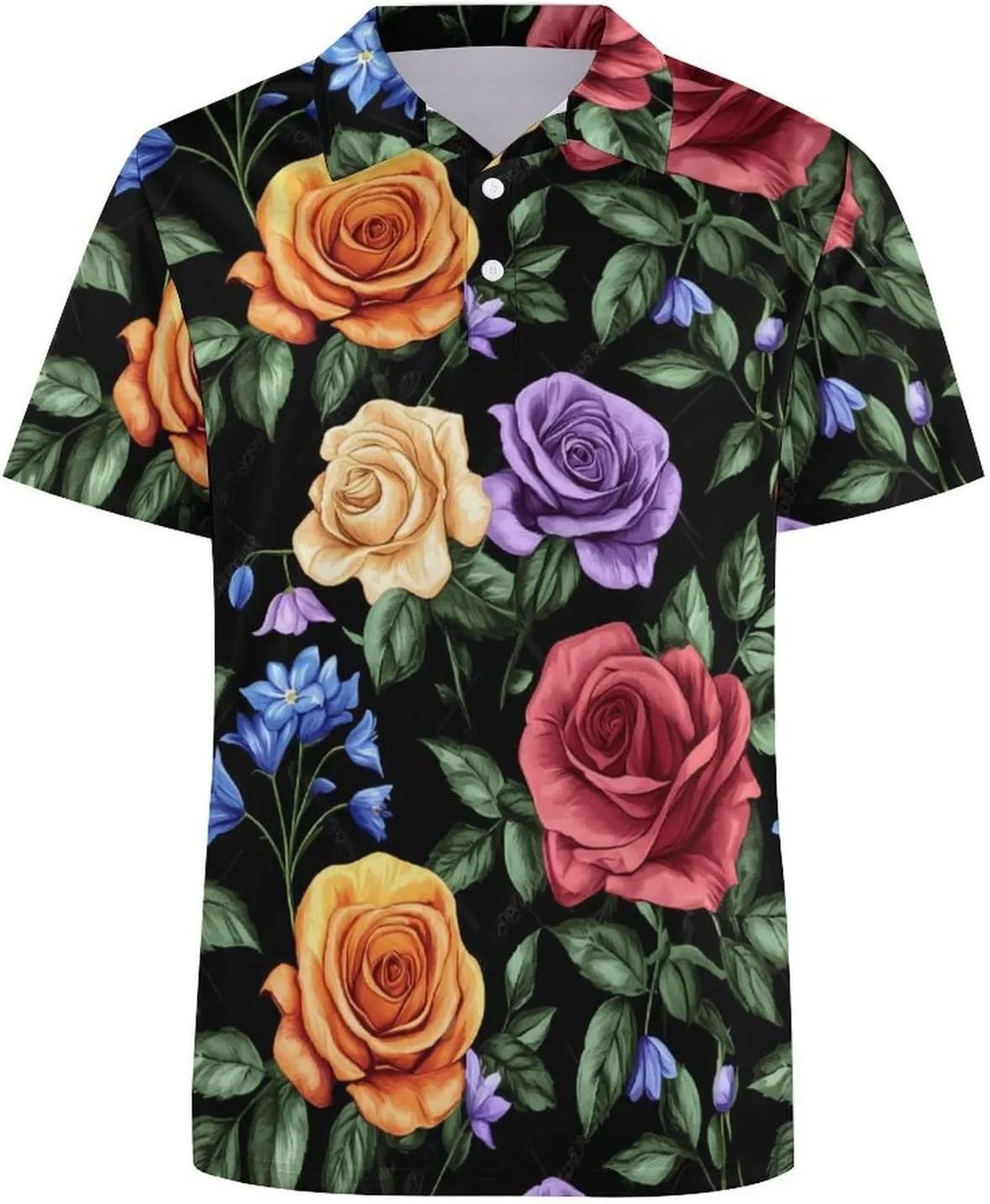 Colorful Rose Flowers Slim Fit Men's Short Sleeve Polo Shirts Quick-Dry Breathable Golf T-Shirt Tops