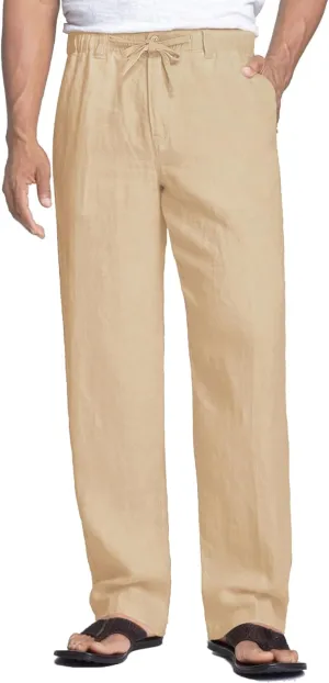 COOFANDY Men's Casual Linen Pants Elastic Waist Drawstring Beach Summer Pants Lightweight Linen Trousers