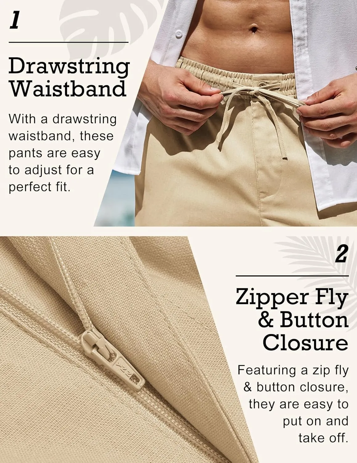 COOFANDY Men's Casual Linen Pants Elastic Waist Drawstring Beach Summer Pants Lightweight Linen Trousers