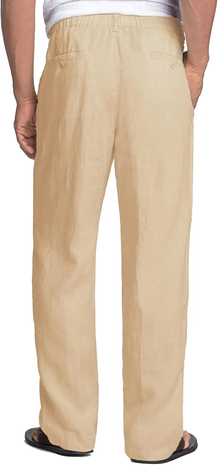 COOFANDY Men's Casual Linen Pants Elastic Waist Drawstring Beach Summer Pants Lightweight Linen Trousers