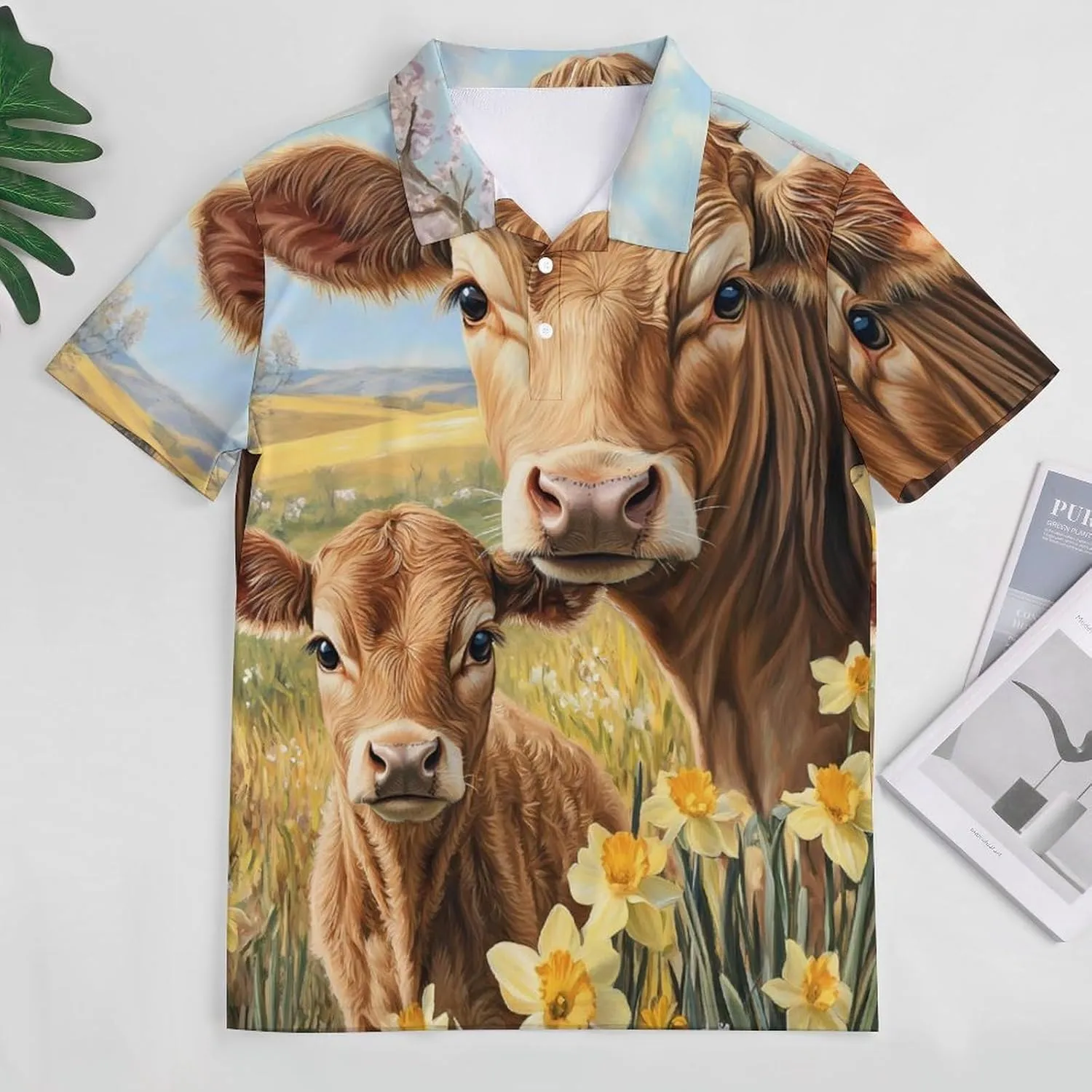 Cow Mama and Little Slim Fit Men's Short Sleeve Polo Shirts Quick-Dry Breathable Golf T-Shirt Tops