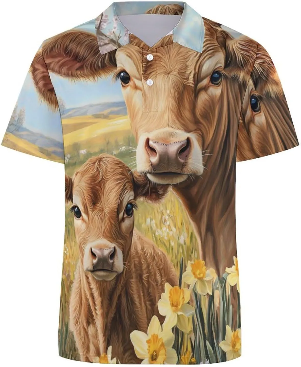Cow Mama and Little Slim Fit Men's Short Sleeve Polo Shirts Quick-Dry Breathable Golf T-Shirt Tops