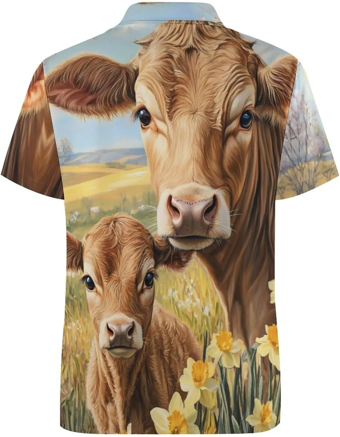Cow Mama and Little Slim Fit Men's Short Sleeve Polo Shirts Quick-Dry Breathable Golf T-Shirt Tops