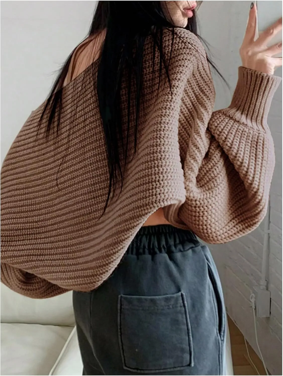 COZYEASE Women's Cropped Cardigan Sweaters Casual Long Lantern Sleeve Open Front Short Bolero Shrugs Chunky Knit Tops