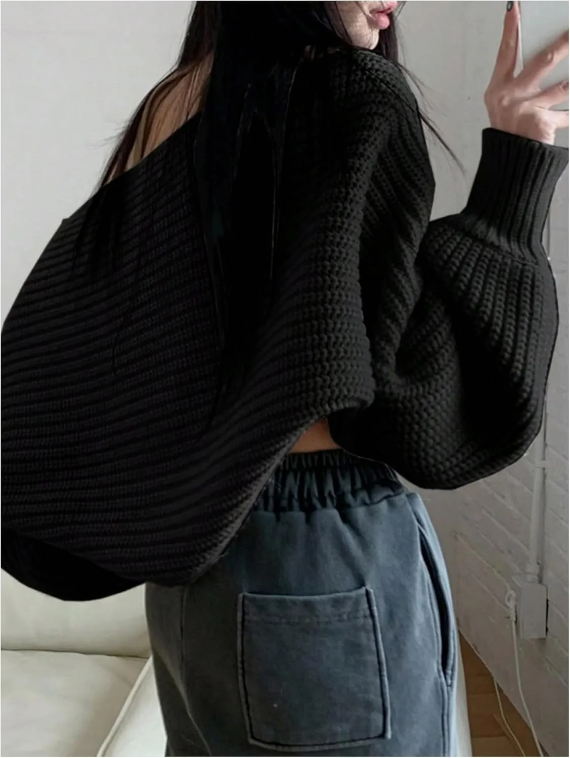 COZYEASE Women's Cropped Cardigan Sweaters Casual Long Lantern Sleeve Open Front Short Bolero Shrugs Chunky Knit Tops