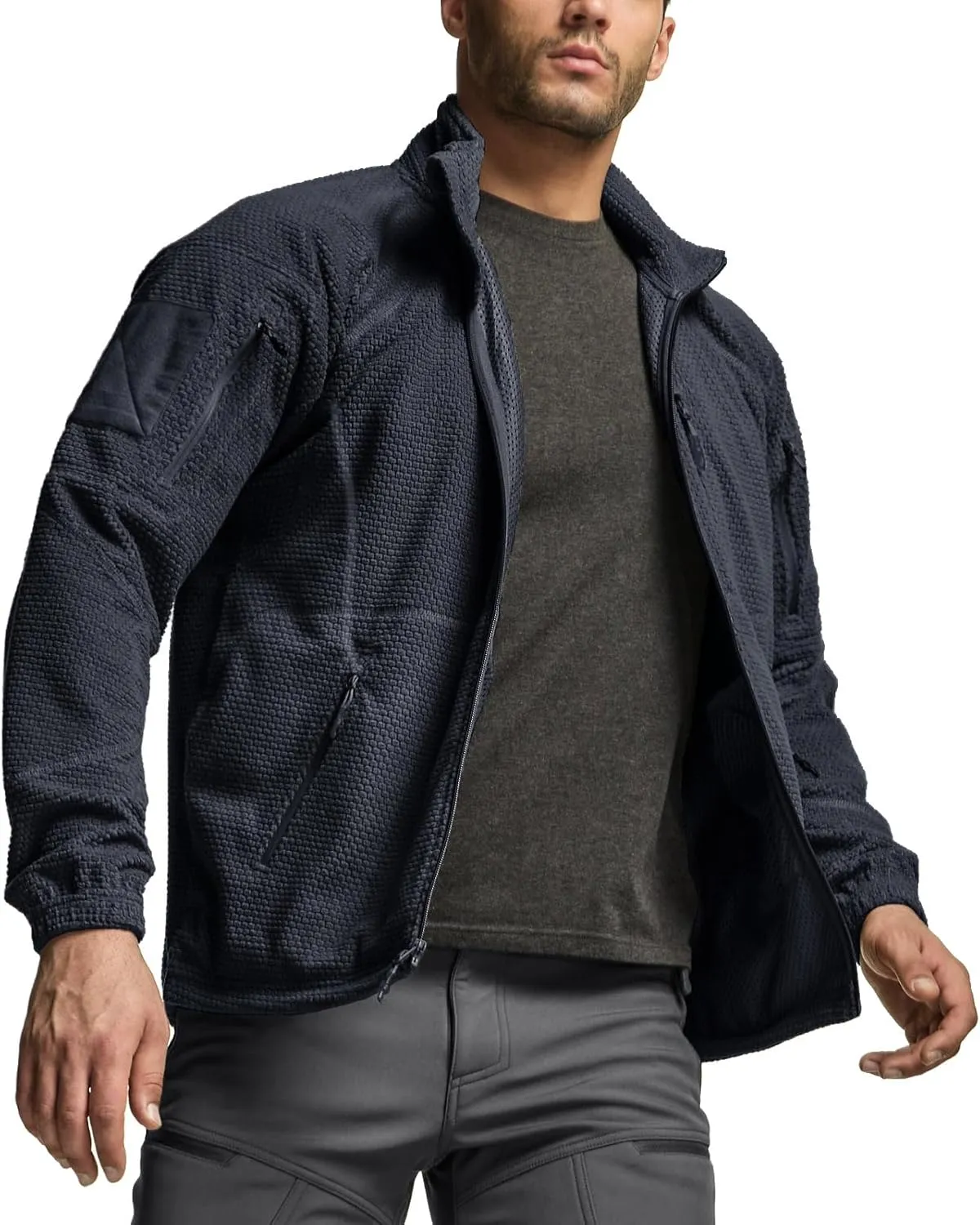 CQR Men's Full-Zip Tactical Jacket, Soft Warm Military Winter Fleece Jackets, Outdoor Coats with Zipper Pockets