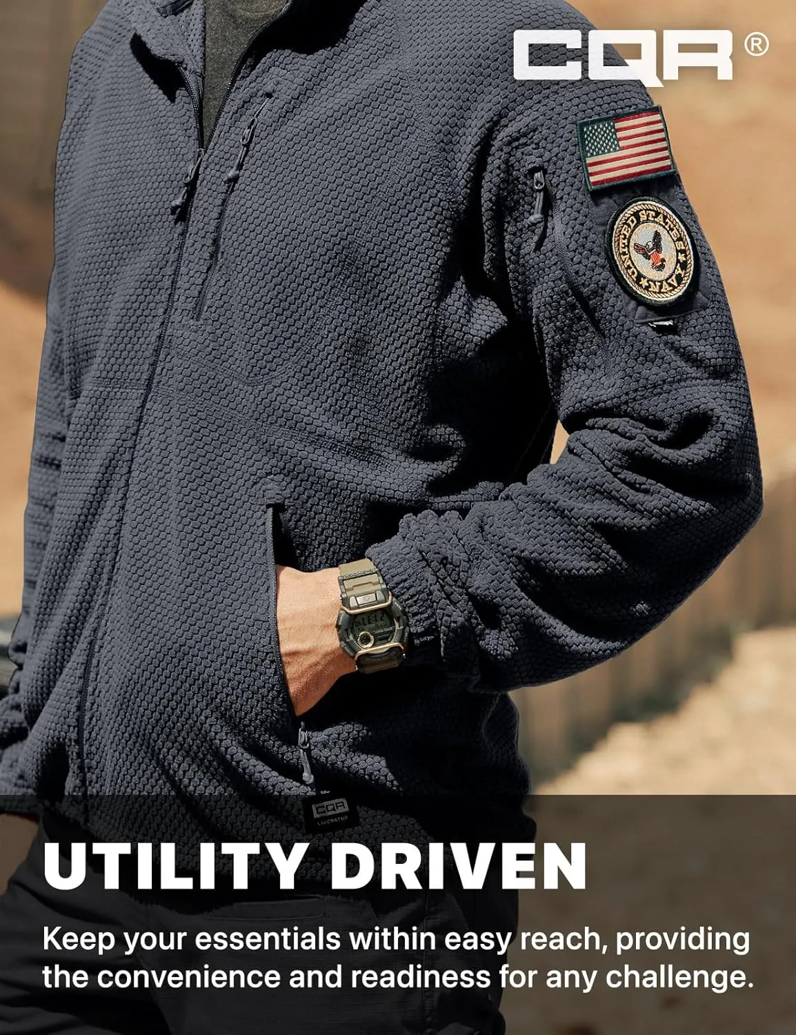CQR Men's Full-Zip Tactical Jacket, Soft Warm Military Winter Fleece Jackets, Outdoor Coats with Zipper Pockets