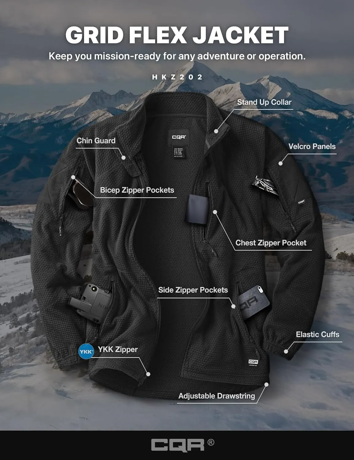 CQR Men's Full-Zip Tactical Jacket, Soft Warm Military Winter Fleece Jackets, Outdoor Coats with Zipper Pockets