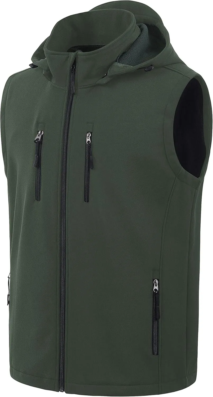 CREATMO US Men's Casual Lightweight Warm Thin Outerwear Vest Windbreaker Sleeveless Jacket With Removable Hood
