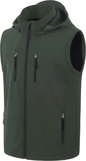 CREATMO US Men's Casual Lightweight Warm Thin Outerwear Vest Windbreaker Sleeveless Jacket With Removable Hood