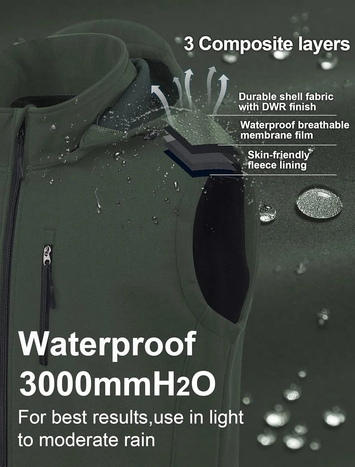 CREATMO US Men's Casual Lightweight Warm Thin Outerwear Vest Windbreaker Sleeveless Jacket With Removable Hood