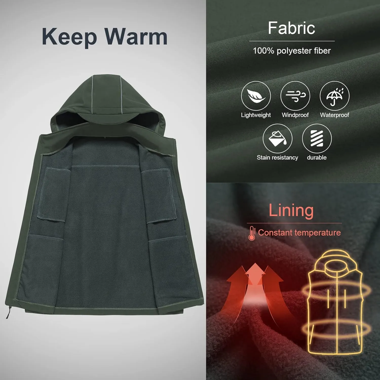 CREATMO US Men's Casual Lightweight Warm Thin Outerwear Vest Windbreaker Sleeveless Jacket With Removable Hood