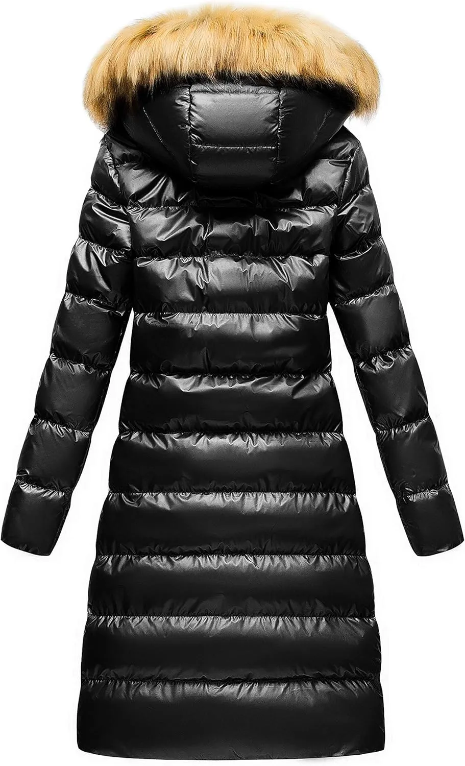 CREATMO US Women's Long Winter Faux Fur Coat Puffer Warm Jacket with Detachable Hood