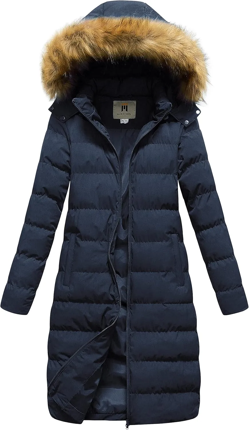 CREATMO US Women's Long Winter Faux Fur Coat Puffer Warm Jacket with Detachable Hood