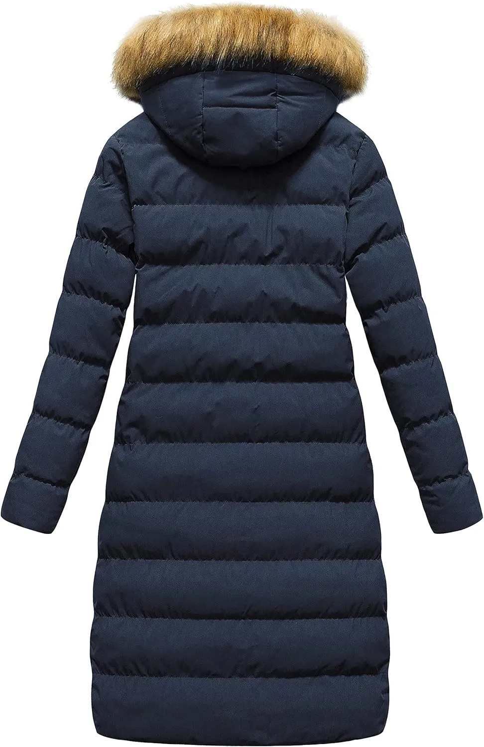 CREATMO US Women's Long Winter Faux Fur Coat Puffer Warm Jacket with Detachable Hood
